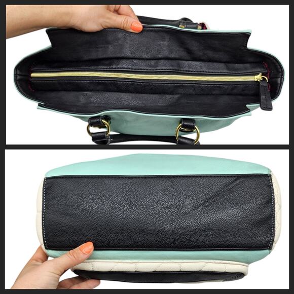 Betsey Johnson Purse Handbag Blue White Quilted Hearts Large Y2k 2000s Black - Picture 4 of 13